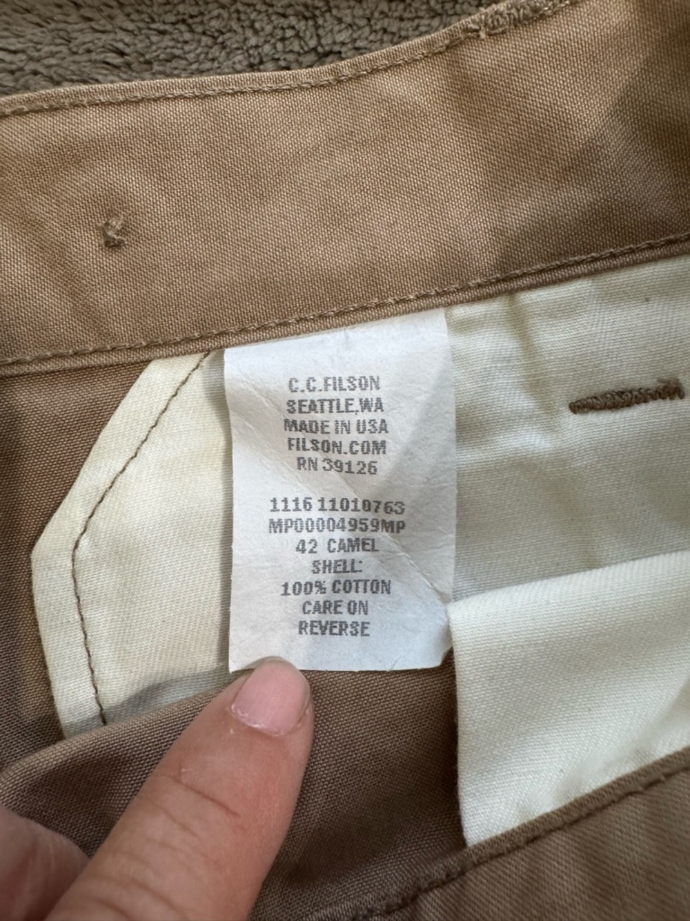 Filson Dry Shelter Cloth Pant MADE IN USA Camel Light Khaki Tan Dark CC Sz 42x30 - Picture 5 of 7